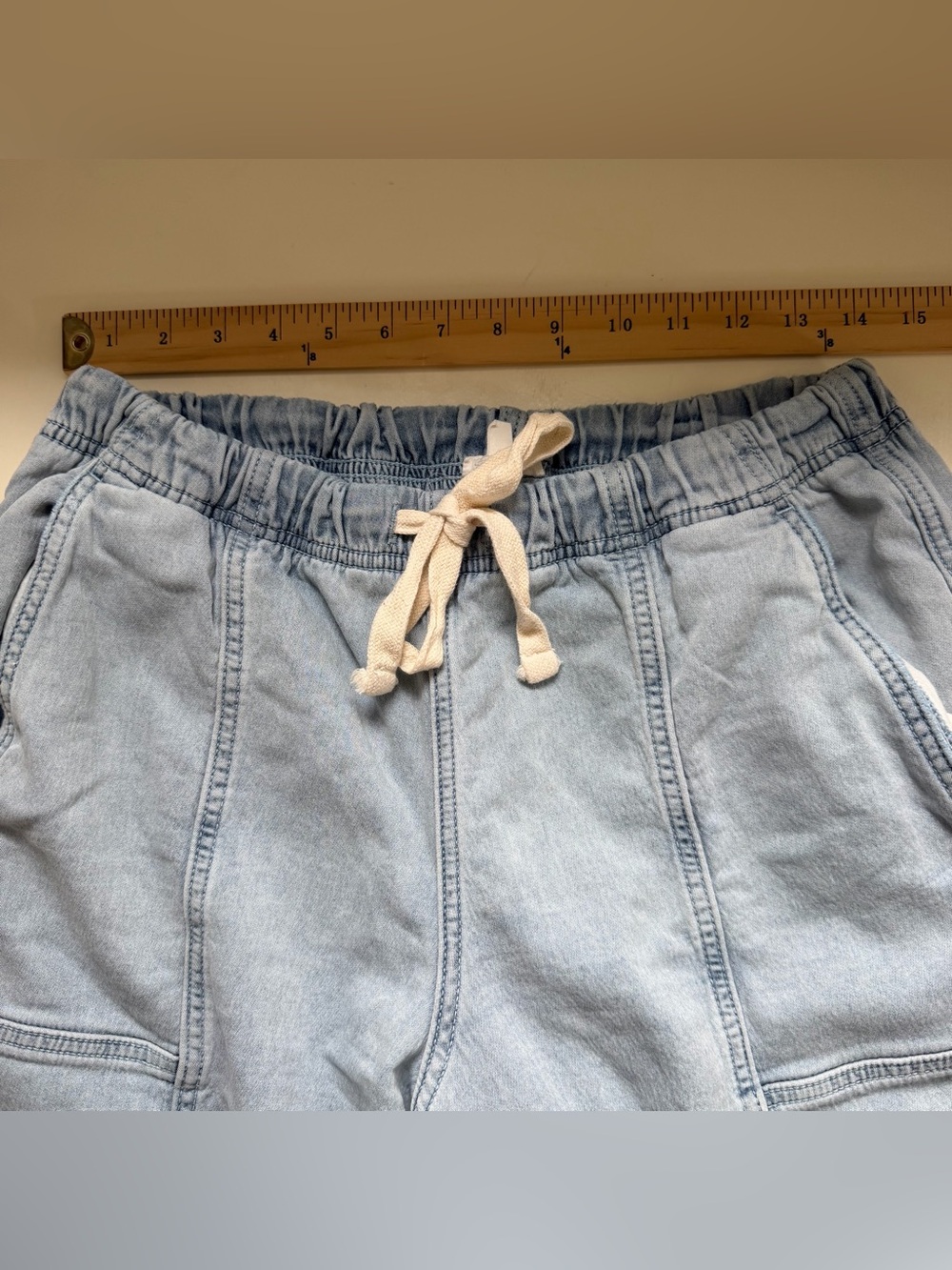 Aerie Pants Me-Day Tie Waist Pant Cotton Denim Light Wash Size Medium - Picture 6 of 10